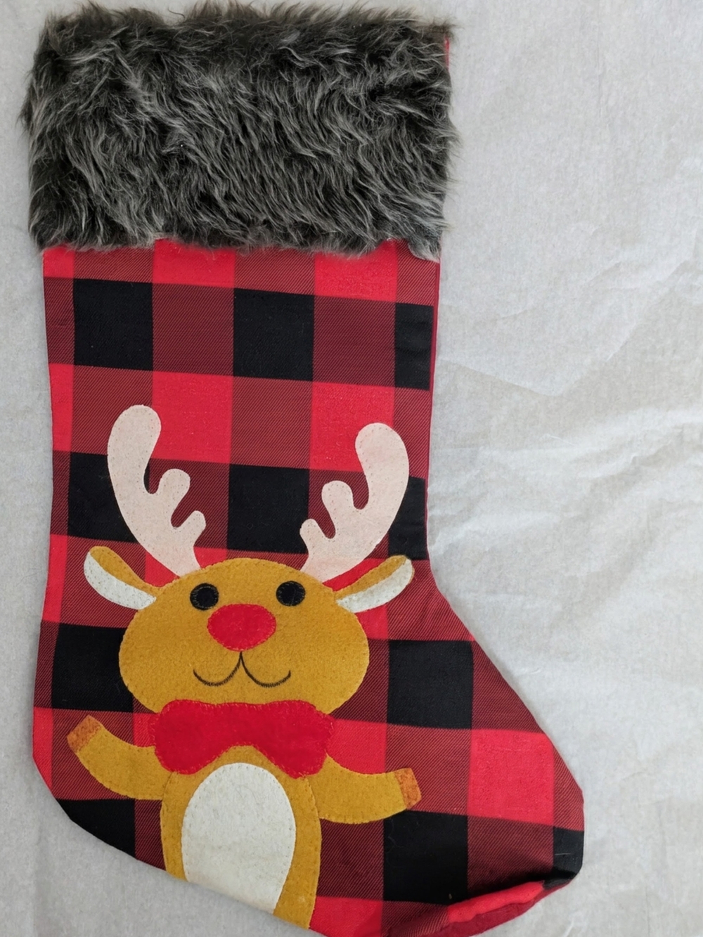Holiday Reindeer Plaid Stocking - Red/Black